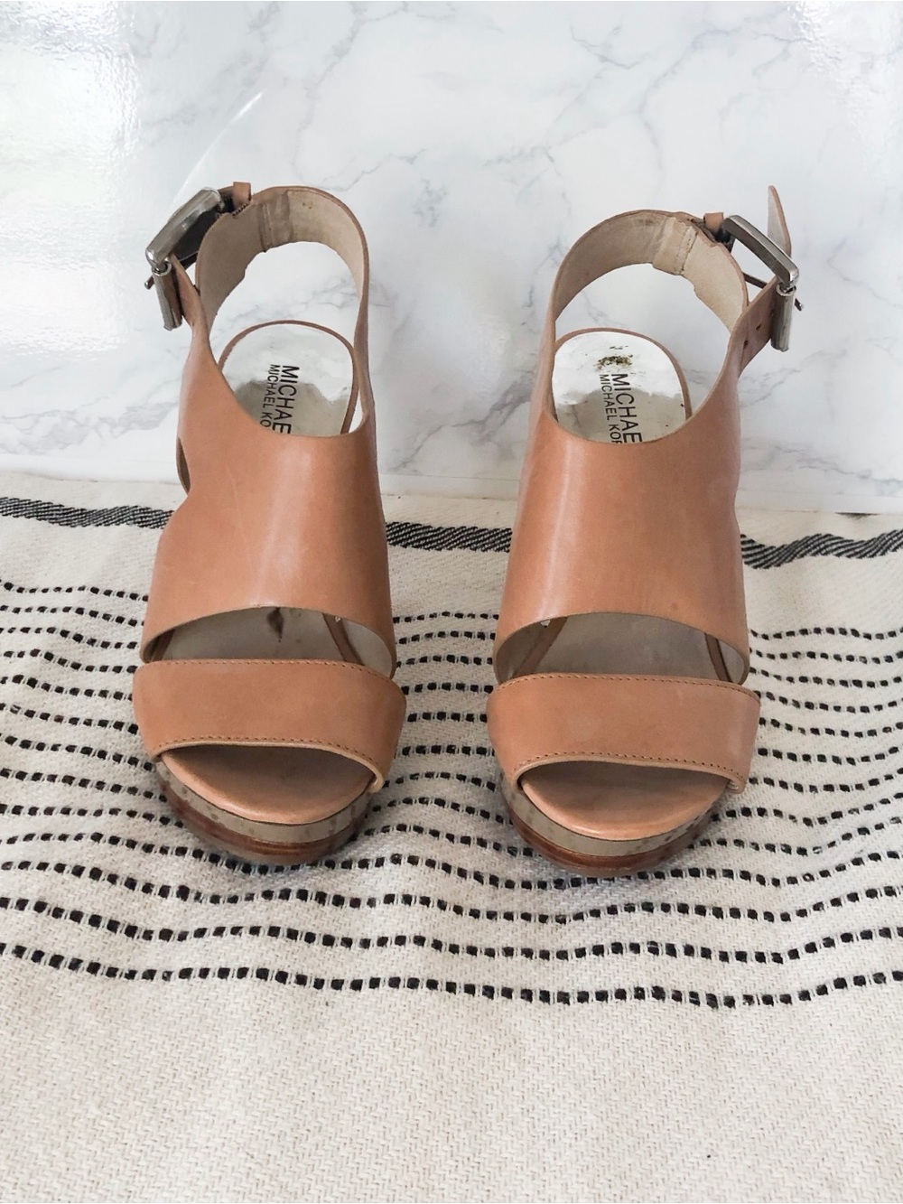 MICHAEL Michael Kors Cognac Leather Wedge Sandals